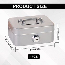 Steel Cash Box, Small Cash Box with Slot, Lockable Small, Safe, Money Box with Key, Money Box with Lock, 11.5 cm Wide, Tip Till (Grey)