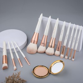 Makeup Brushes Set, EVRCHGIEA 12pcs Premium Eye Shadow, Eyebrows, Eyeliner, Concealer, Lip Liner，Foundation Makeup Brush White Travel Makeup Set,Cruelty-Free Synthetic Fiber Bristles