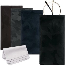 Mzyouhuo 4 Pcs Squeeze Top Sunglass Case with Cleaning Cloth, Soft Leather C & 4pcs