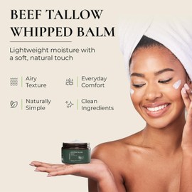 Whipped Beef Tallow Moisturizer: Grass-Fed Tallow Face Balm with Honey, Jojoba & Olive Oils - Unscented - 120ml/4oz Deeply Nourishing For Face & Body, Natural Skin Care