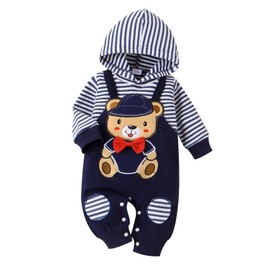TOKIAGO - Conjunto de ropa para bebé recién nacido con capucha para otoño e invierno de una sola pieza para bebé, lindo conjunto de ropa de dibujos animados de 0 a 18 meses, Azul, 12-18 Meses