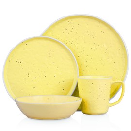 Stone Lain Elena Stoneware 16-Piece Round Dinnerware Set, Yellow, 16 Piece - Service For 4