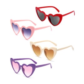 KGDUYC Heart Sunglasses, Pack of 4 Heart-Shaped Party Sunglasses, UV400 Sun Protection and UV Protection, Black Grey Lens, Fashion Glasses for Women, Men, Children, Party, Travel, Photo Shoot, Heart