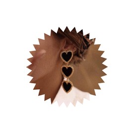 TseenYi Black Enamel Heart Earrings Long Black Heart Earrings Interlocking Heart Drop Earrings Vintage Triple Heart Love Earrings Jewellery for Women and Girls, Zinc