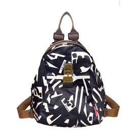 POPUCT Nylon Backpack Purse Fashion Waterproof Shoulder Bag Casual Daypack for Women (Black Stripe, Small)