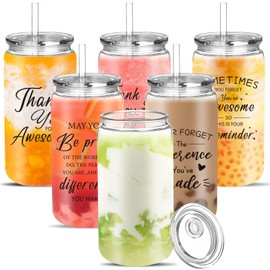 6 Pack 16 Oz Clear Plastic Cups with Lids and Straws, Thank You Employee Appreciation Gifts for Women Men Coworkers Thank You for Being Awesome Reusable Iced Coffee Cups Smoothie Cups with Brush