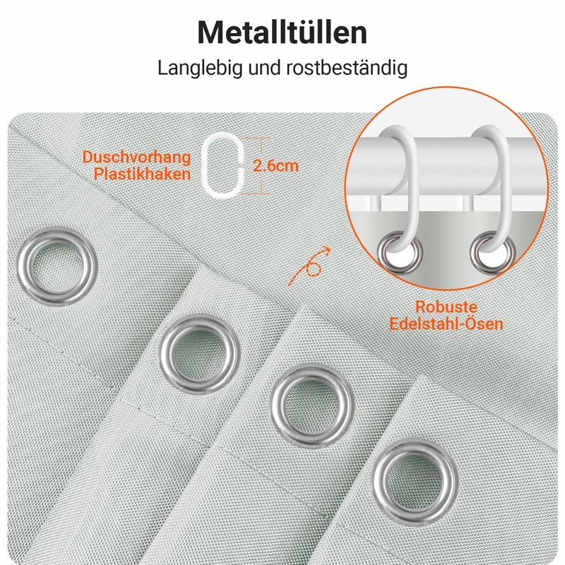 Lerores Duschvorhang 80x200cm Grau, Beschwerter Saum Antischimmel Textil, Wasserabweisend, Waschbar
