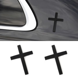 QKYS 2 PCS Cross Metal Car Sticker, 3D Car Stickers and Decals for Christian/Jesus Self Adhesive Scratch Metal Cross Emblem，Suitable for Cars Body Fender Tail (Black)