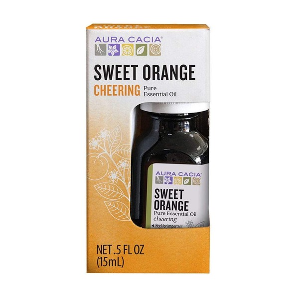 Aura Cacia 100% Pure Sweet Orange Essential Oil | GC/MS Tested for Purity | 15 ml (0.5 fl. oz.) in Box | Citrus sinensis