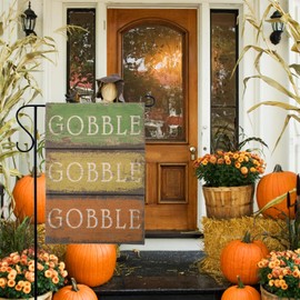 Trendin Thanksgiving Yard Flag 12x18 Double Sided Gobble Small Garden Flags for Outside Burlap Outdoor Garden Decor Rustic Fall Autumn Happy Thanksgiving Decorations PG023