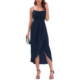 Brosloth Womens Cocktail Dresses for Evening Party Sleeveless Square Neck High Low Formal Elegant Wedding Guest Party Dresses Navy Blue L
