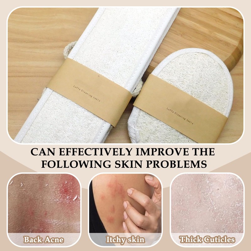 2-Piece Back Scrubber, Loofah Back Scrubber, Back Exfoliator, Back Loofah