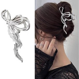 Office too! Korean Fashion Hair Claw with Silver Ribbon Design for Women Large Size Hair Accessories Popular Gift (Silver Ribbon Design)