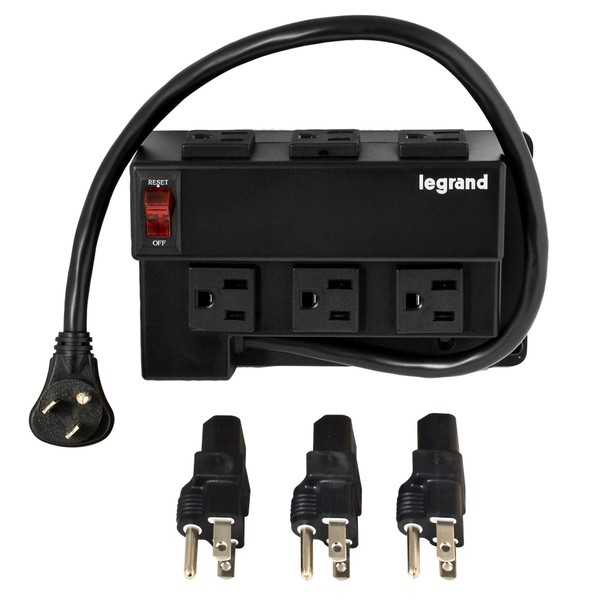 Legrand - OnQ Media Enclosure Power Strip, Half Width for Power Strip Media Cabinet, Power Strip to Optimize Cable Management with 6 Outlets, 3 IEC C13 Adapters,1 IEC C7 Adapter, Black, AC1031