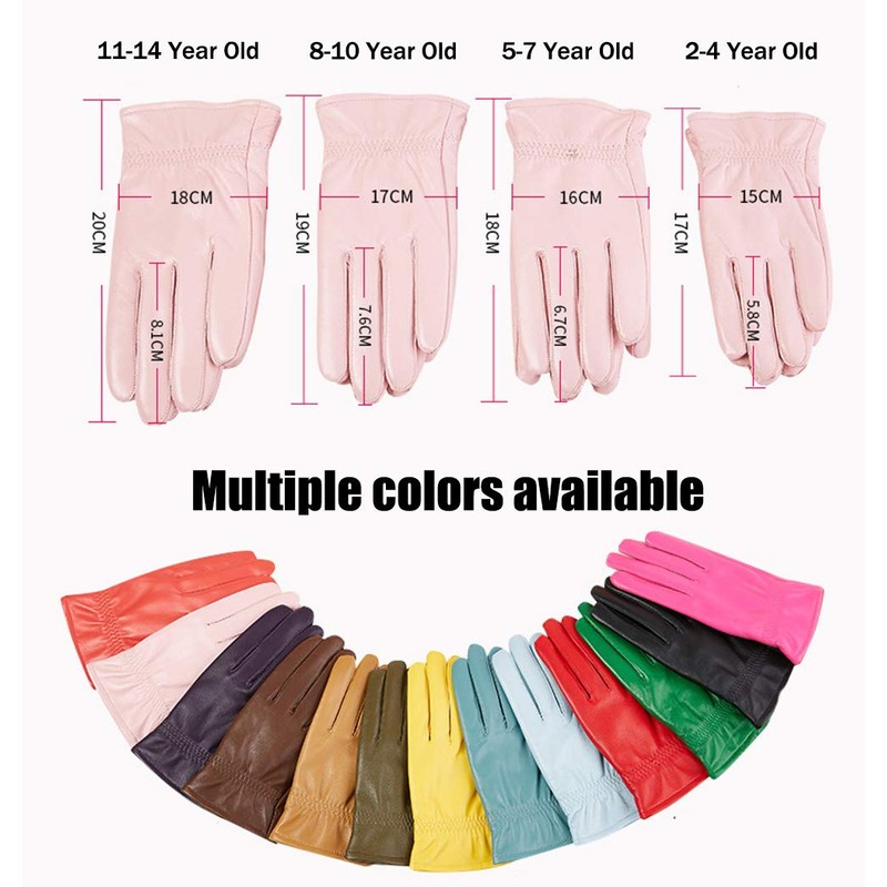 SK Studio Child Winter Leather Gloves,Sheepskin Warm Sizes Gloves Black