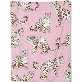 ainori Chic Snow Leopard Flannel Blanket - Elegant Wildlife Pink Throw,Gifts for Kids Women & Animal Lovers, Ultra Soft & Warm,Lightweight, for Couch, Bedroom, Living Room Decor & Travel 50x60in