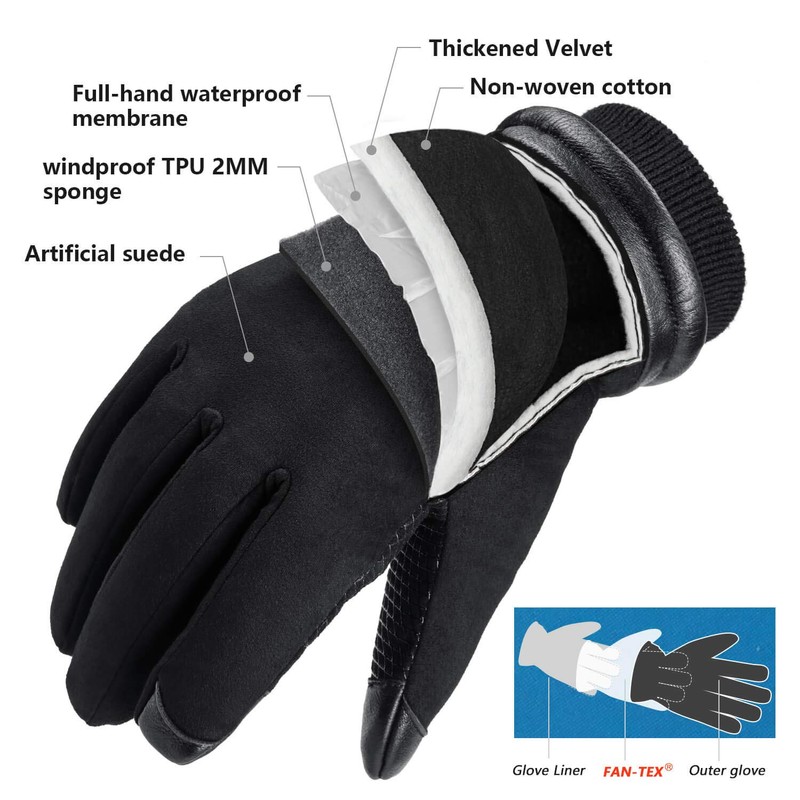 OZERO Winter Gloves Waterproof -30 C Thermal, Touchscreen Thick Glove