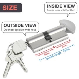 DIDA® 70mm Thumb Turn Euro Cylinder Lock 35T/35 UPVC Barrel Lock with 3 Keys Anti-Pick Anti-Bump Anti-Drill Door Barrel Lock with Key Euro Single Cylinder Lock Barrels High Security BS EN 1303:2005 N