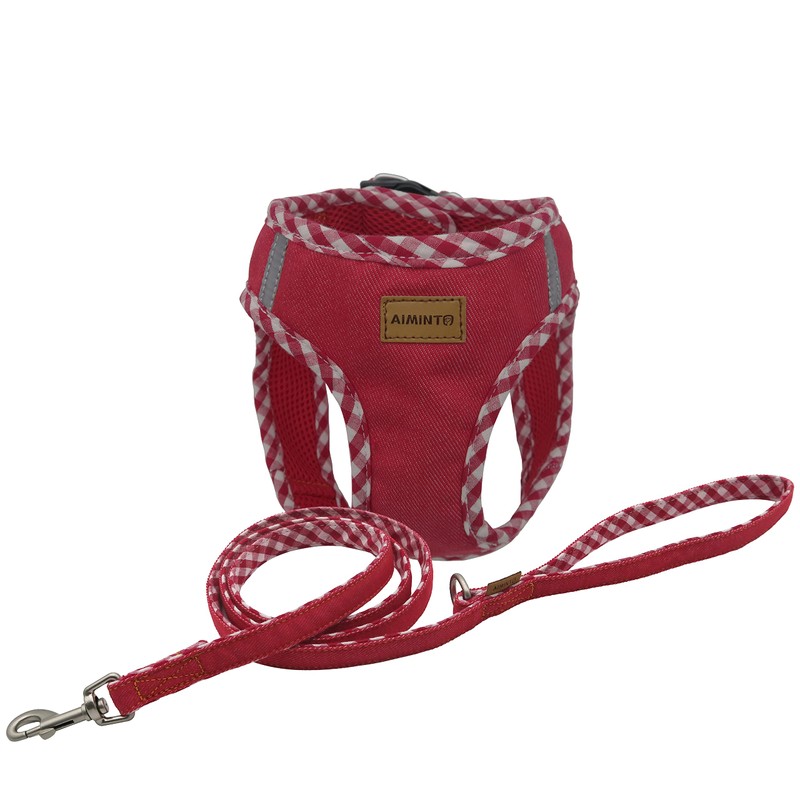 Aiminto Denim Dog Harness & Leash Set, Breathable Mesh, Lightweight,