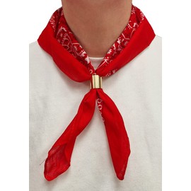 Komonee Tie Neck Ring Loop Clasp Gold Colour With Red Paisley Bandana Head Scarf Headbands Handkerchief Cowboy Cotton Bib Party Face For Mens Womens Unisex