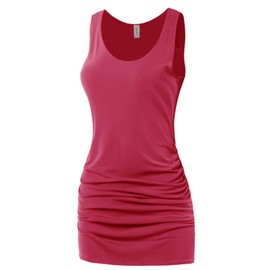 Fitted Premium Fabric Side Ruched Sleeveless Top Hot Pink 2X