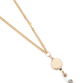 Retractable Badge Reel Lanyard with Initial Letter ID Holder for Women Fashionable Golden Stainless Steel Chain Necklace, Water Resistant Teacher Lanyard (f)