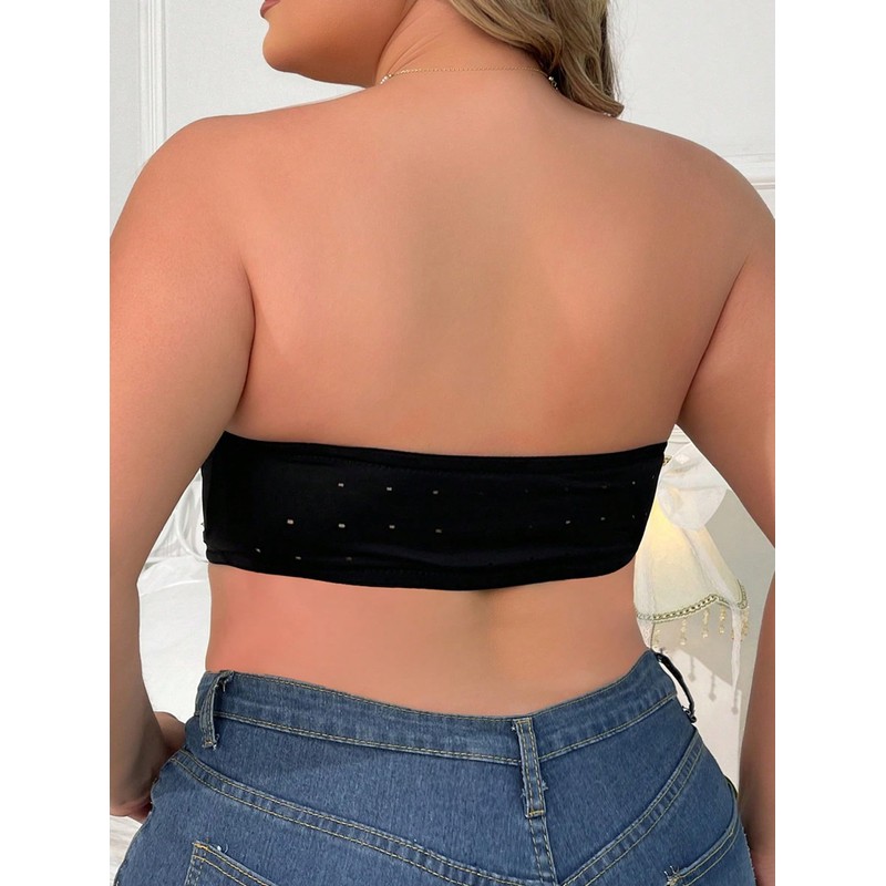 WDIRARA Women's Plus Size Solid Button Front Bandeau Bra Strapless