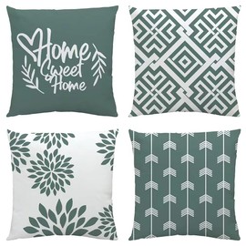 NIULAA Aqua Green Cushion Covers 40cm x 40cm Set of 4 Velvet Quotes Cushion Cover 16 x 16 Modern Square Geometric Pillow Cases Home Decor Cushions for Sofa Bed Garden