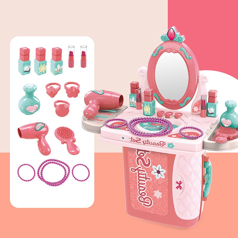 Plastic Dressing Playset 3 in 1 Red Makeup Suitcase Kids
