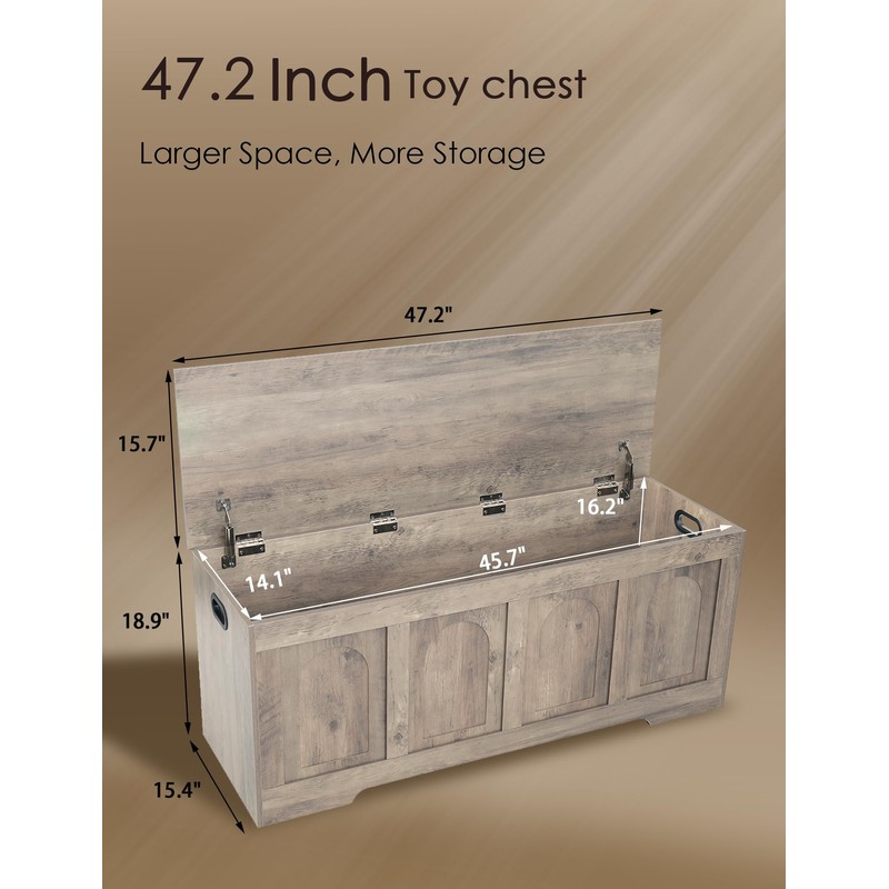 DINZI LVJ Storage Chest, 47.2”Wooden Storage Box with 2 Safety