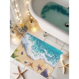 LEQIOLENNG Welcome Doormat, Turquoise Ocean Beach Starfish Non-Slip Front Door Mat Absorbent Bath Mats, Coastal Tropical Leaves Kitchen Rug Entrance Rugs for Bathroom Bedroom 16x24in