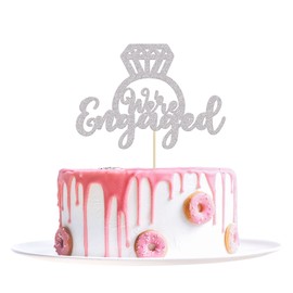 1 decoración de pastel con purpurina plateada con anillo de diamante, decoración de pastel de boda para decoración de tartas