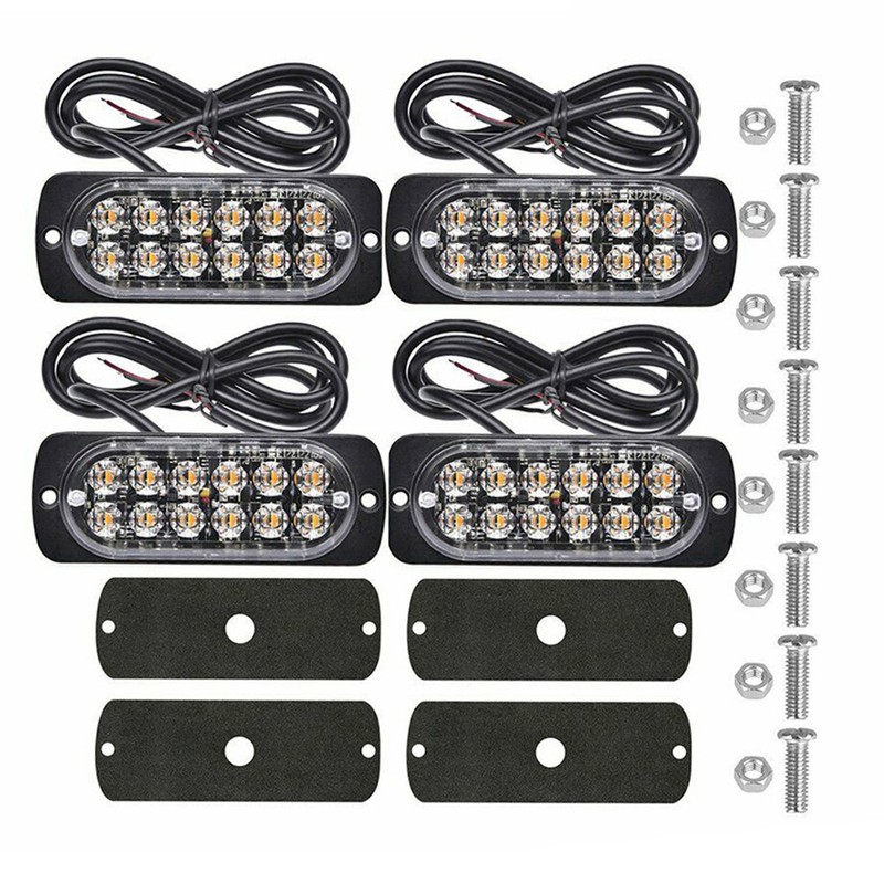 4PCS 12 Strobe LED White Light+Yellow Light Hazard Beacon Emergency
