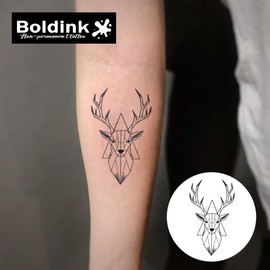 Boldink Temporary Tattoos,Semi Permanent Tattoos,15 Days Long Lasting Tattoo Stickers,Waterproof and Anti-reflective,Unique Design(Deer Head)
