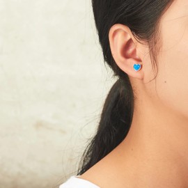 Philip Jones Synthetic Blue Opal Heart Stud Earrings