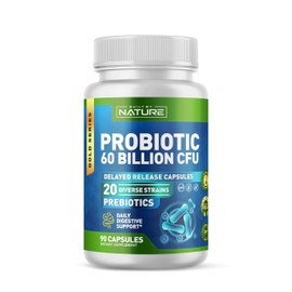 Built by Nature Probiotic 60 Billion CFU – 20 Strains + Prebiotics – Immune & Digestive Support – for Women & Men – Delayed Release Capsules, Shelf Stable – 3 Month Supply - 90 Capsules