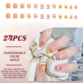 24PCS Cute Summer Cloud Press on Nails with Glue – Extra Short Jelly Candy Gradient Fake Nails for Women and Girls, Full Cover Acrylic Nails, Versatile for All Occasions