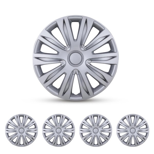 WOLFSTORM 14" Hubcaps Universal Wheel Rim Cover Silver Snap On Car Truck SUV 14 Inch Hubcaps for Universal Automotive (Set of 4)