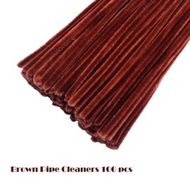 Swpohrat 100 Pieces Brown Pipe Cleaner Craft Set,Thick Fuzzy Chenille Stem Pipe Cleaners for DIY Craft Projects and Decorations