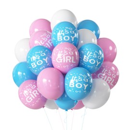 Roimylie Gender Reveal Balloons, 50 Pcs Pink Blue White Latex for Baby Shower Decorations