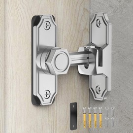 90 Degree Barn Door Lock Gate Latch, 90/180 Degree Door Hasp Latch, Sliding Door Lock Flip Latch for French Door, Wood Screen Door, Pocket Door, Fence Door (Silver, 1)