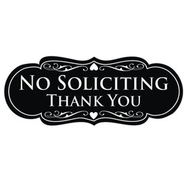 Designer NO SOLICITING Thank You Sign - Black Medium