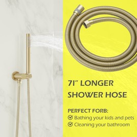 BWE Brushed Gold 70 Inch Brass Fittings Extra Long Flexible Stainless Steel Replacement Handheld Shower Hose