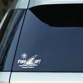 Fins Up! Decal Sticker for Windows Cars JDM Trucks Bumpers Laptops (5x8 Inches, 2pcs)