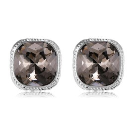 Bolkopess Rhinestone Clip on Earrings, Square Mocha Crystal Silver Clip on Earrings, Hypoallergenic Non Pierced Earrings for Women (Grey)