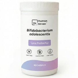 Human Strain Bifidobacterium Adolescentis Probiotic | Menos movimientos intestinales urgentes, reducción de la hinchazón/gases y apoyo a la digestión | Simbiótico clínicamente estudiado | 30 unidades (suministro para 30 días)