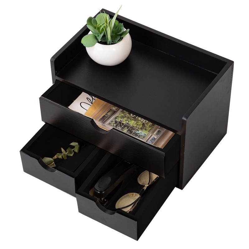 Rustic Distressed white 3-Tier Wood Desk Organizer with 3 Drawers