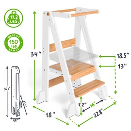 Ocodile Adjustable Foldable Toddler Tower – Folding Learning Tower for Kids | Montessori Toddler Kitchen Stool Helper for Independence