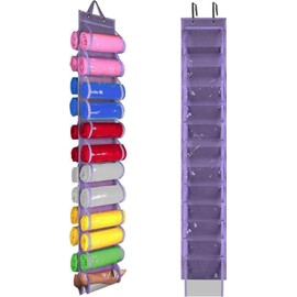 Legging Storage Bag Storage Hanger Foldable Leggings Organizer Can Holds 24 Leggings or Shirts Jeans Compartment Storage Hanger, Leggings Organizer Clothes Portable Closets Roll Holder (Purple)