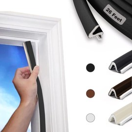 YZGJM Door Frame Kerf Non-Adhesive Weather Stripping Seal Strip PU Foam, PE Cover, Groove Slot Installation for Large Gap, Sound Heat Insulation, Dust Water Prevention (26ft, Black Flanged)